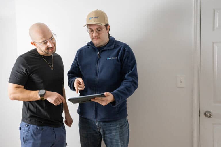 Dr. Pipe technician talking with a client about poly-b plumbing replacement in Ottawa