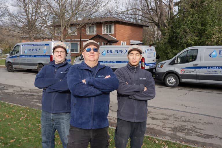 Dr. Pipe technicians in front of a service van for backwater valve installation in Ottawa